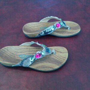 Vionic Eve Jeweled Brown Arch Support Thong Flip Flop Sandals Sz 7